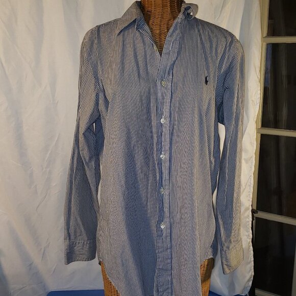 Men's POLO by RALPH LAUREN Andrew Button Down Dress Shirt in Blue & White Checks - Picture 1 of 5